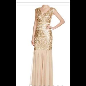 Tadashi Shoji Gold and Cream Lace Gown